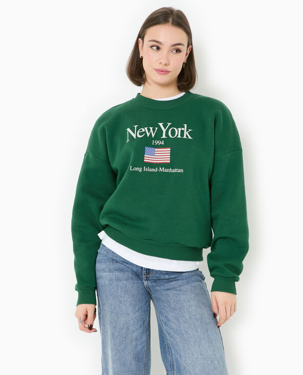 Sweat col rond avec print vert foncé - Pimkie