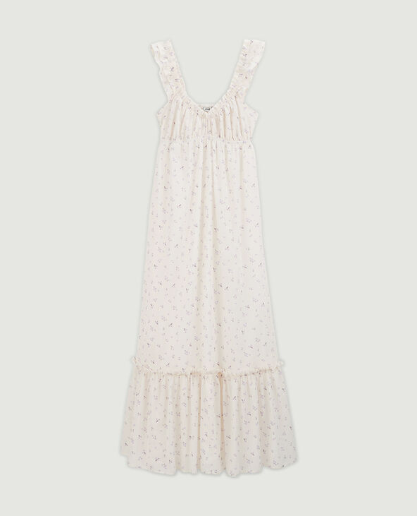 Robe longue motif fleurs avec volants blanc - Pimkie