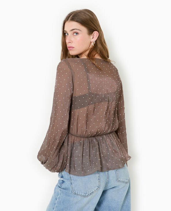 Tunique en tissu transparent et strass beige - Pimkie