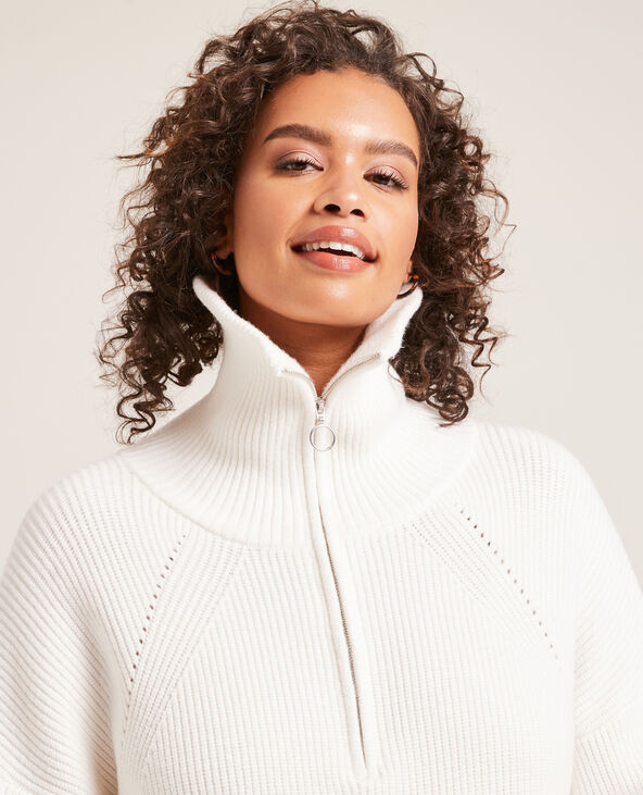 Pull en maille col zippé blanc - Pimkie