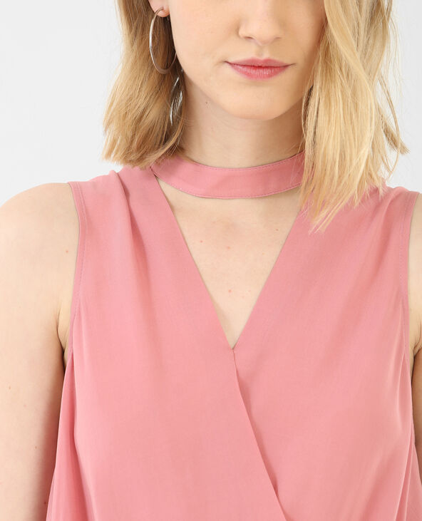 Top croisé col choker vieux rose - Pimkie