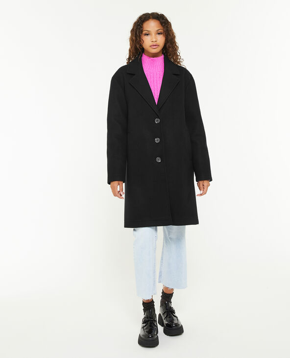 Manteau droit col tailleur noir - Pimkie