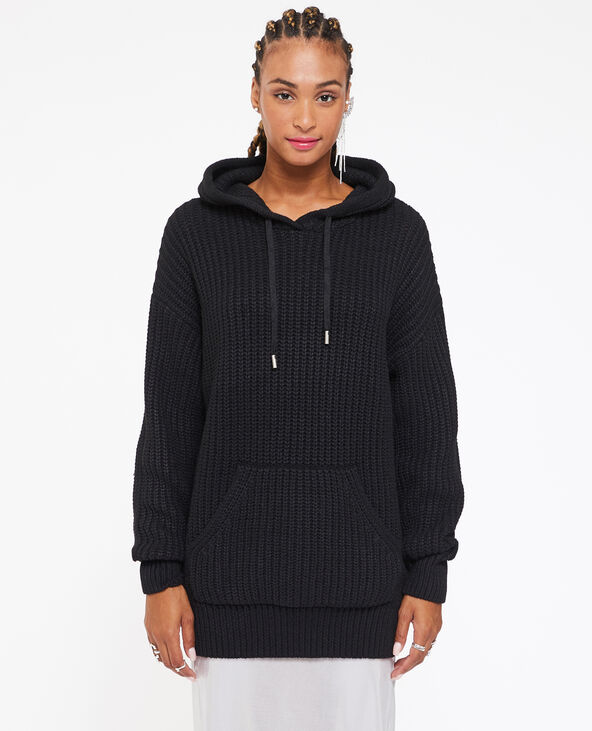 Pull capuche en grosse maille noir - Pimkie