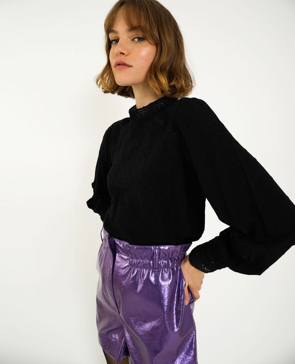 Blouse plumetis et dentelle noir - Pimkie