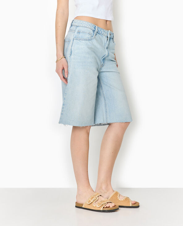 Bermuda large en jean taille basse bas coupés bleu - Pimkie