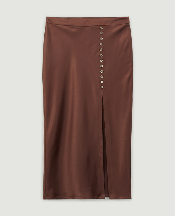 Jupe longue en tissu satiné taupe - Pimkie