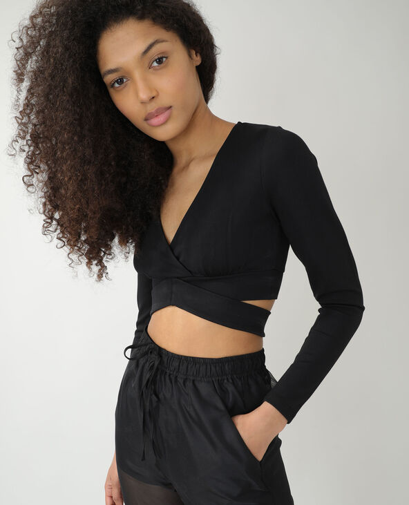 T-shirt cropped cache-cœur noir - Pimkie