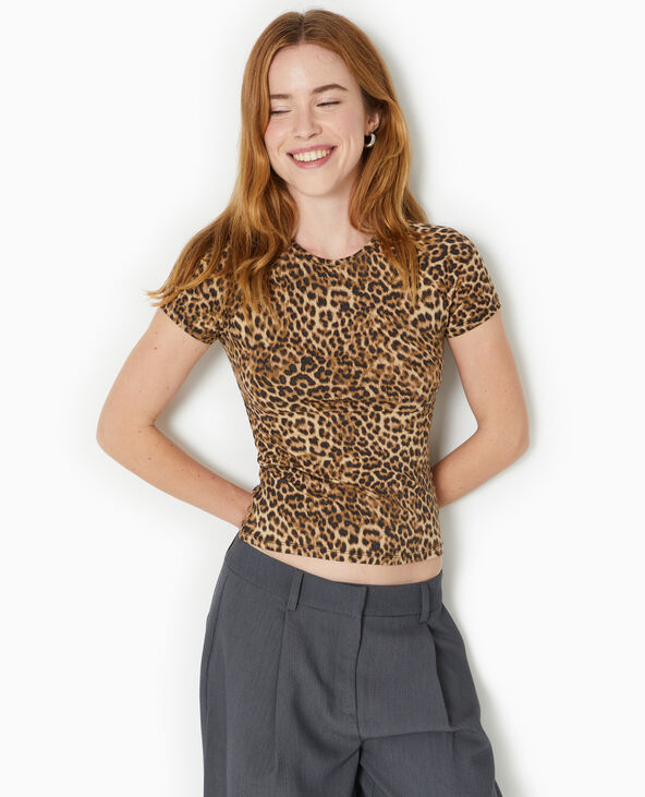 T-shirt ajusté en maille stretch motif léopard camel - Pimkie
