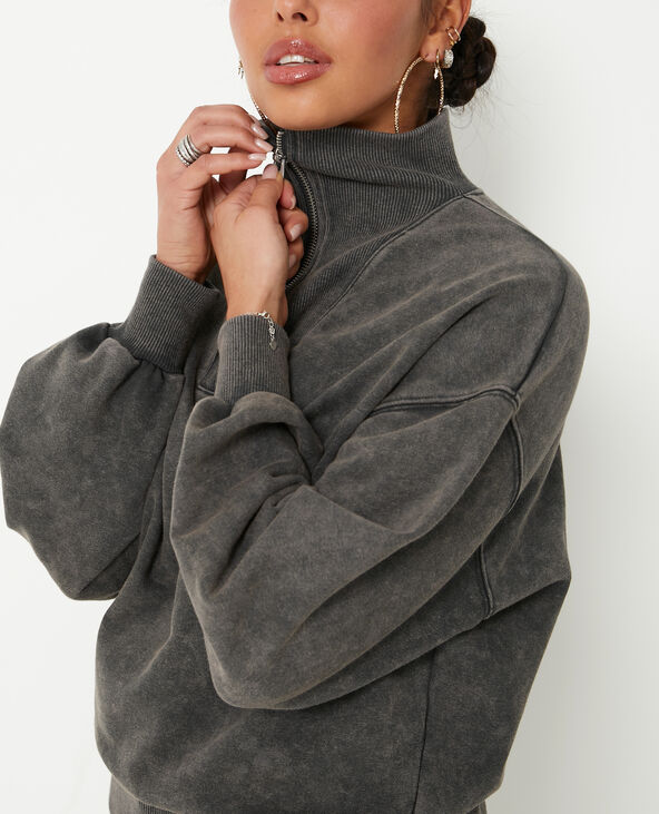 Sweat col camionneur avec effet délavé gris foncé - Pimkie