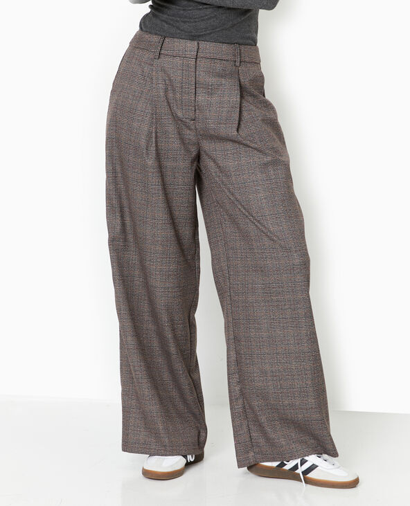 Pantalon large city motif carreaux noir - Pimkie