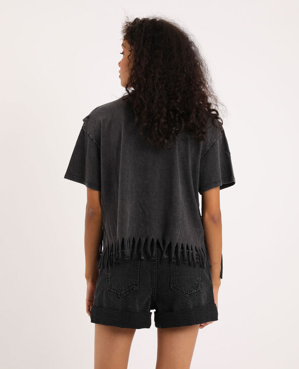 T-shirt à franges et perles gris foncé - Pimkie