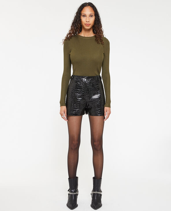 Short taille haute en vinyle effet croco noir - Pimkie