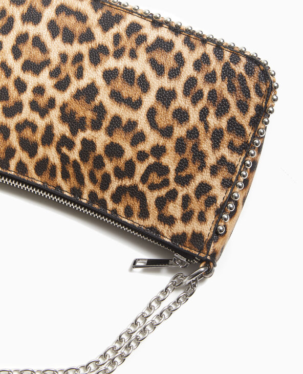 Sac pochette motif léopard avec chaînette et clous camel - Pimkie