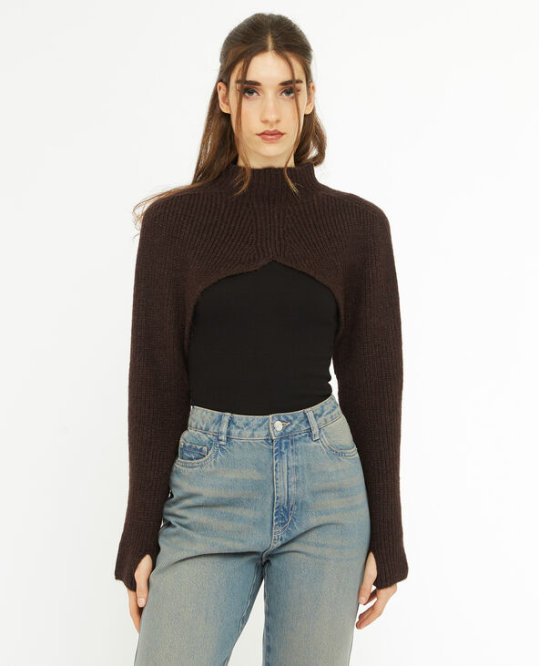 Pull chauffe-épaules en grosse maille marron - Pimkie