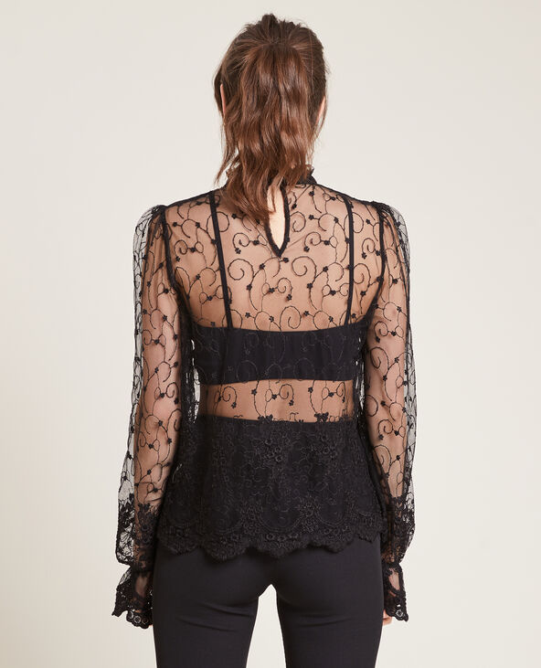 Top en tulle brodée noir - Pimkie