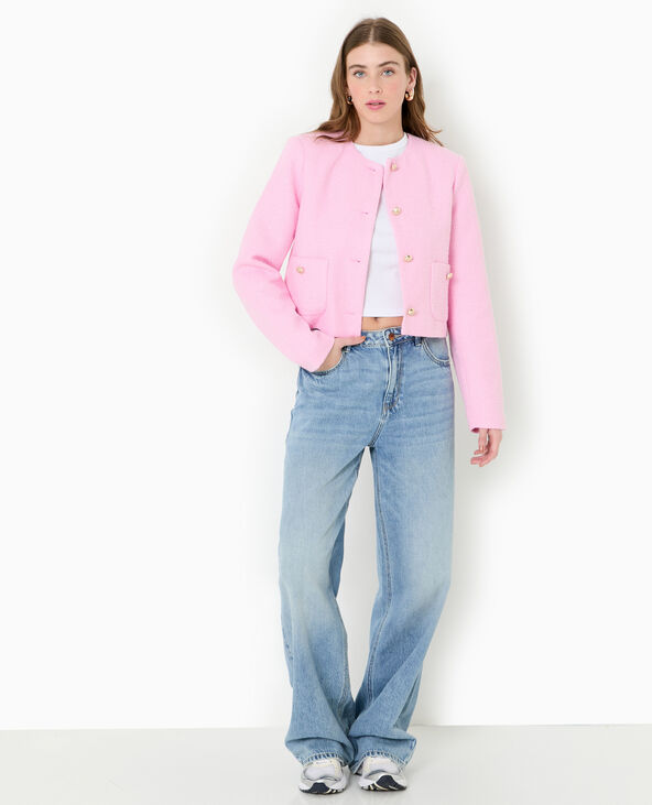 Veste droite et courte en tweed rose - Pimkie