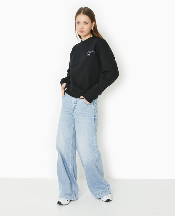 Sweat col rond avec print devant et dos noir - Pimkie