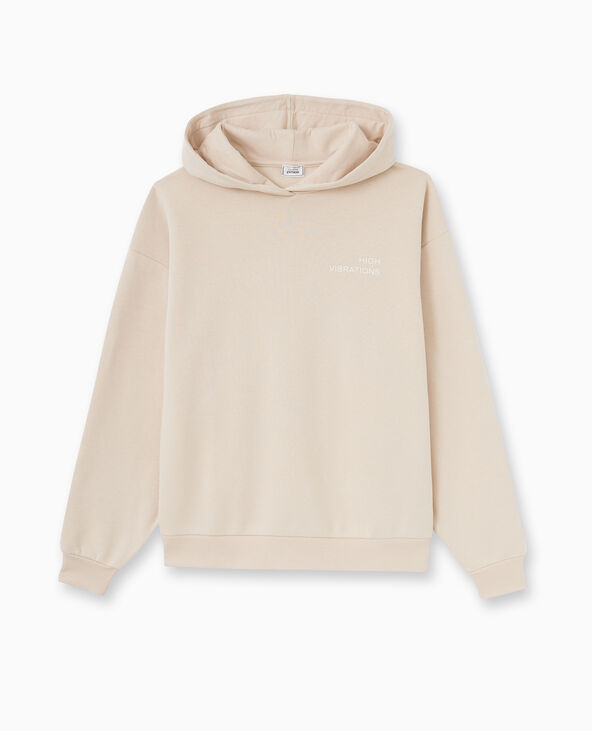 Sweat capuche avec print devant et dos beige - Pimkie