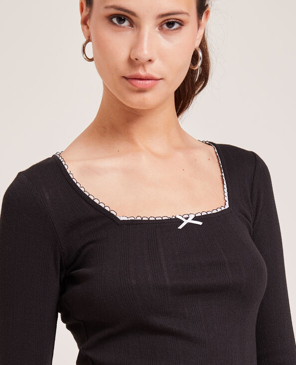 Top manches longues encolure carrée noir - Pimkie