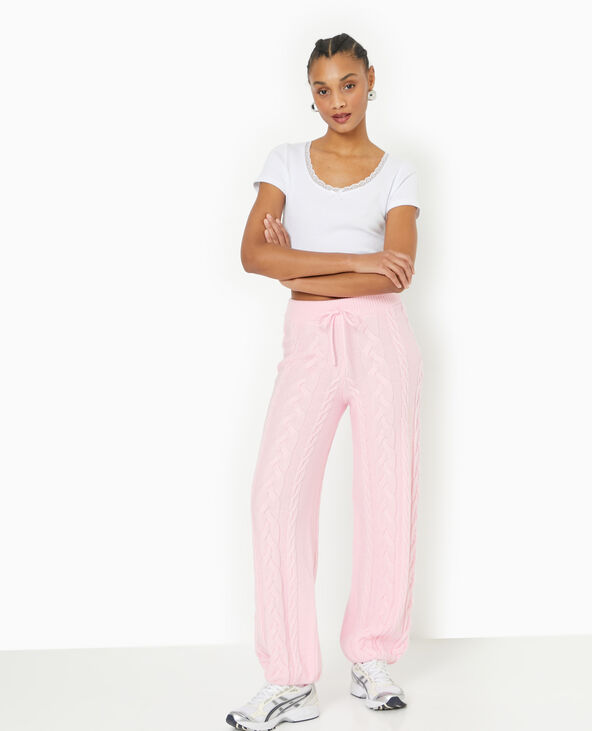 Pantalon droit en maille torsadée rose clair - Pimkie