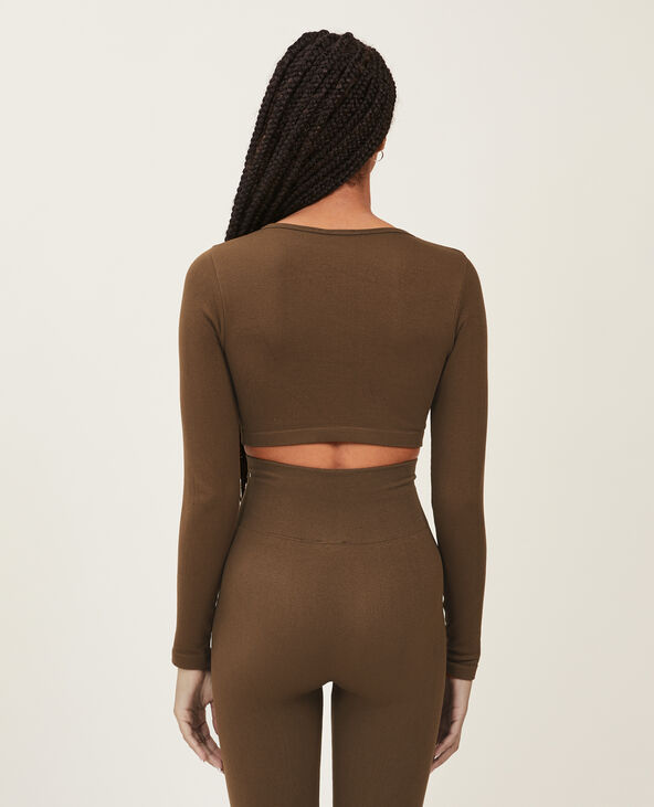 Top court en maille côtelée sans couture marron - Pimkie
