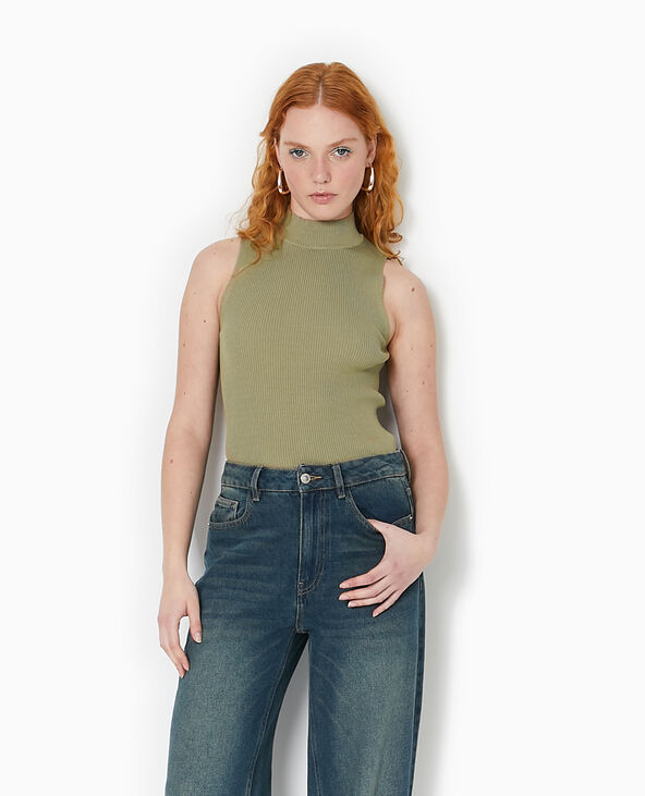 Pull sans manches en maille côtelée vert kaki - Pimkie