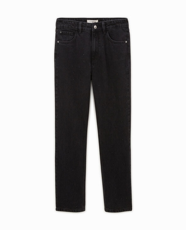 Jean droit taille haute avec strass noir - Pimkie