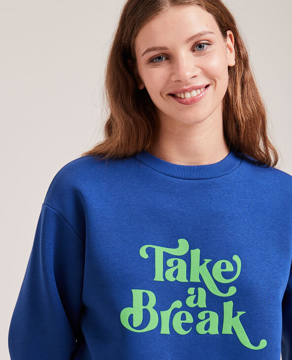 Sweat col rond avec flocage bleu foncé - Pimkie