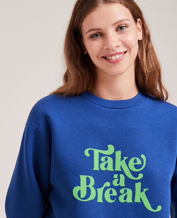 Sweat col rond avec flocage bleu foncé - Pimkie