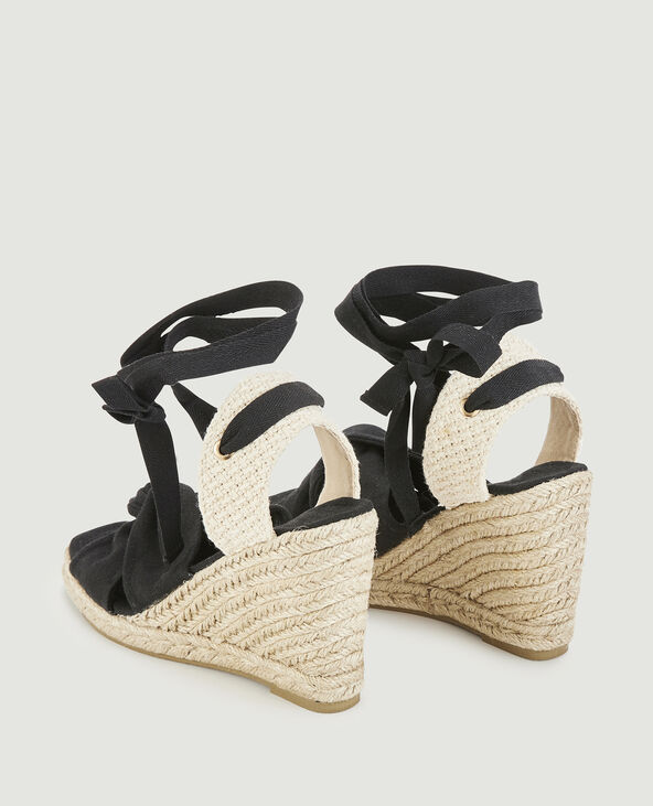 Sandales compensées toile et corde noir - Pimkie