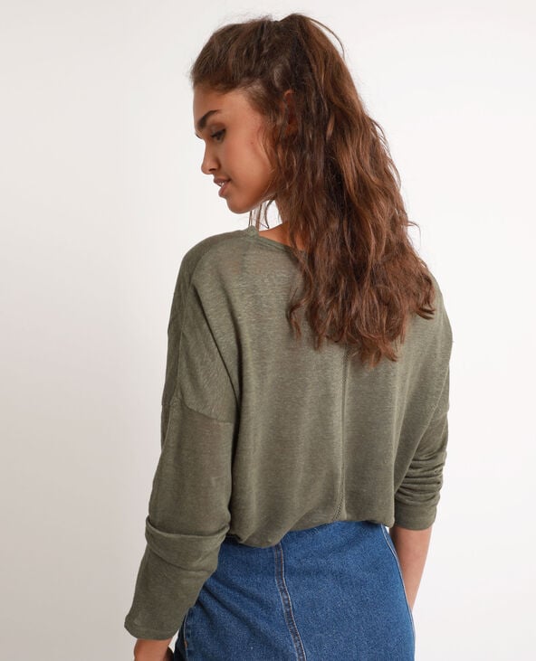 T-shirt en lin taupe - Pimkie