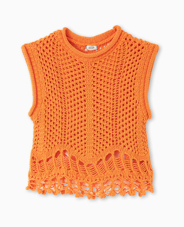 Pull sans manches en maille ajourée et fantaisie orange - Pimkie