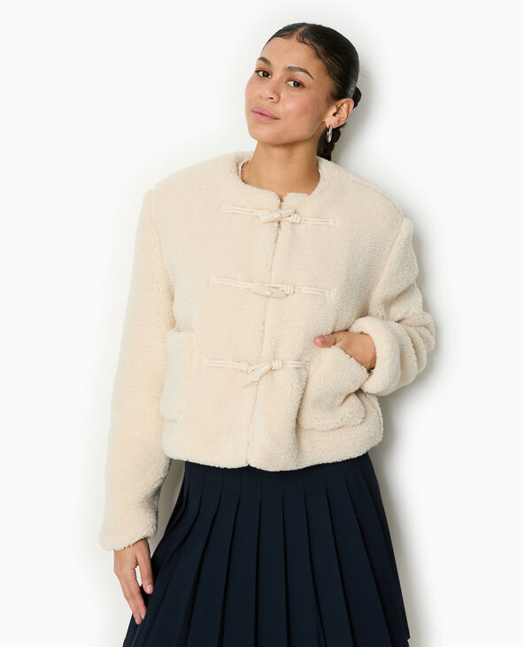 Manteau court en sherpa avec boutons duffle coat beige - Pimkie