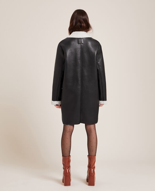 Manteau en simili doublé sherpa noir - Pimkie