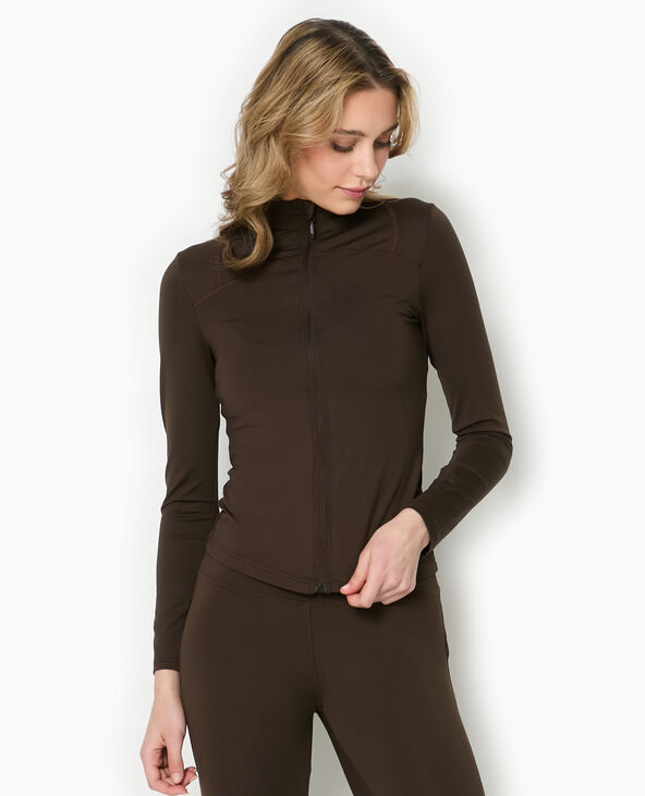 Gilet zippé en maille extensible et sculptante marron - Pimkie