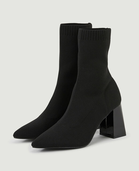 Boots en maille talon verni noir - Pimkie