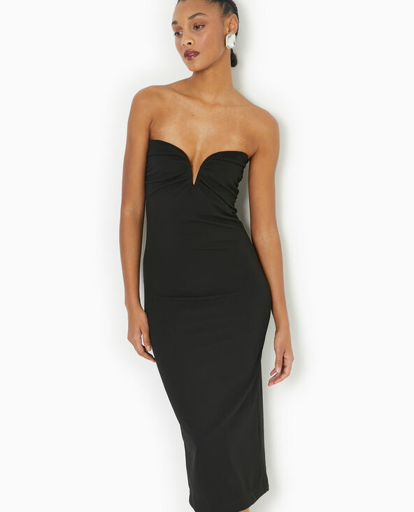 Robe longue bustier avec encolure cœur noir - Pimkie