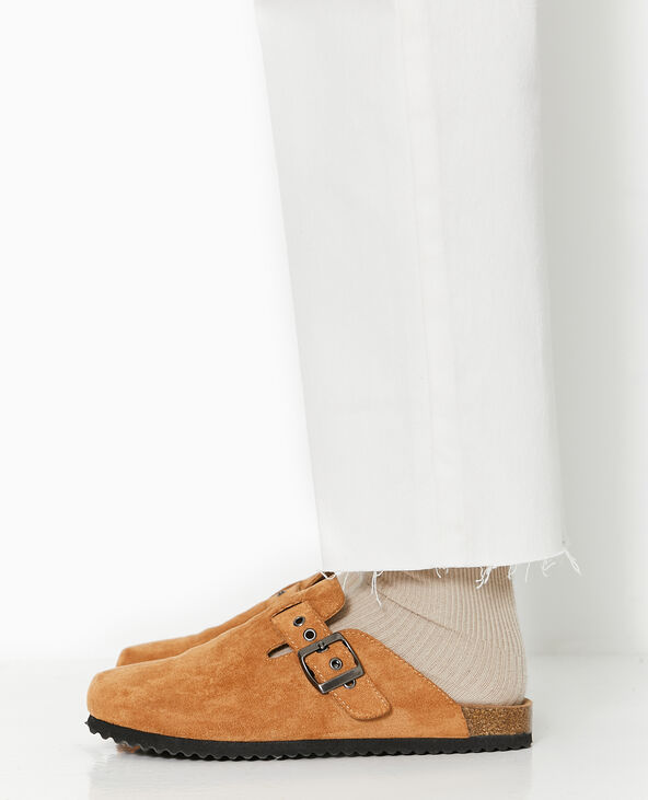 Mules fermées esprit sabot en suédine camel - Pimkie