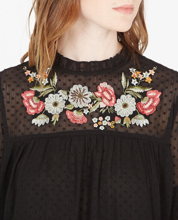 Blouse en plumetis brodée noir - Pimkie