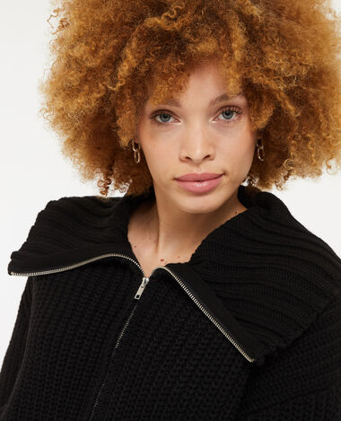 Gilet zippé en grosse maille noir - Pimkie