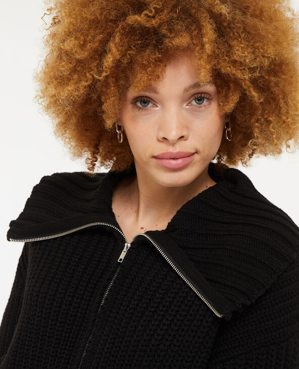 Gilet zippé en grosse maille noir - Pimkie