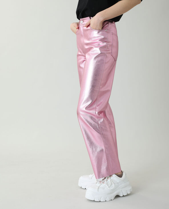 Pantalon droit en cuir synthétique rose - Pimkie