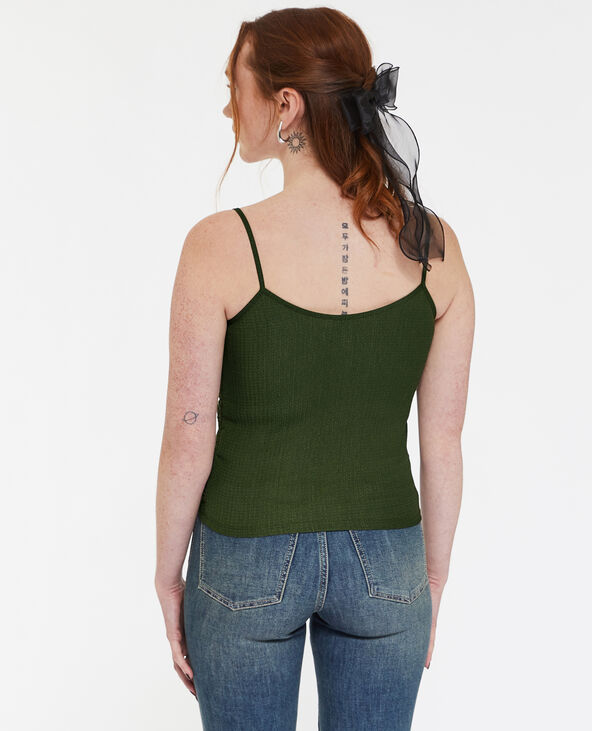 Top à bretelles avec drapé en tulle vert kaki - Pimkie