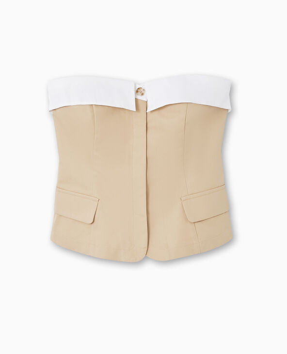 Top bustier avec revers beige - Pimkie