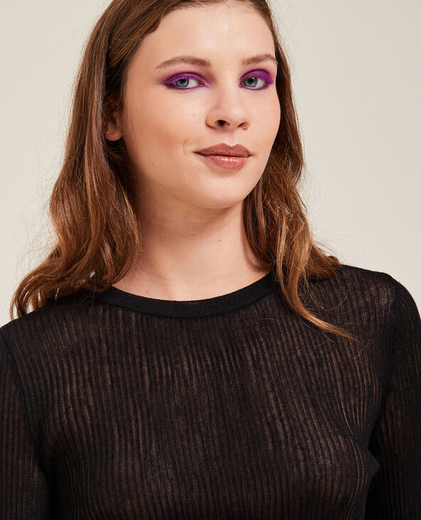 Pull maille côtelée transparente noir - Pimkie