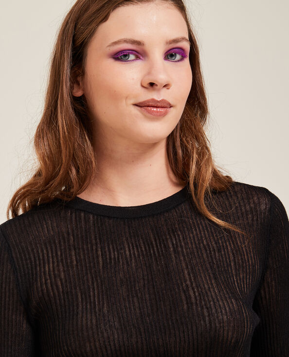 Pull maille côtelée transparente noir - Pimkie