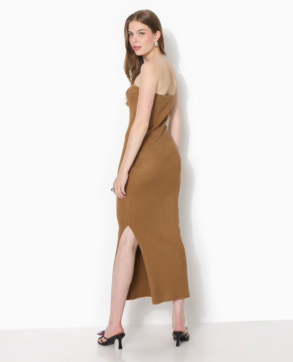 Robe longue bustier en maille côtelée marron - Pimkie