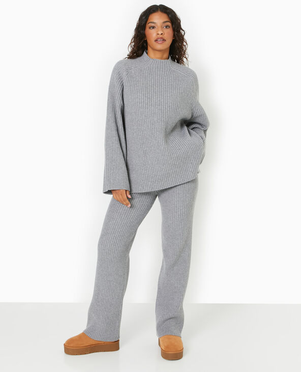Pantalon droit en maille côtelée gris chiné - Pimkie