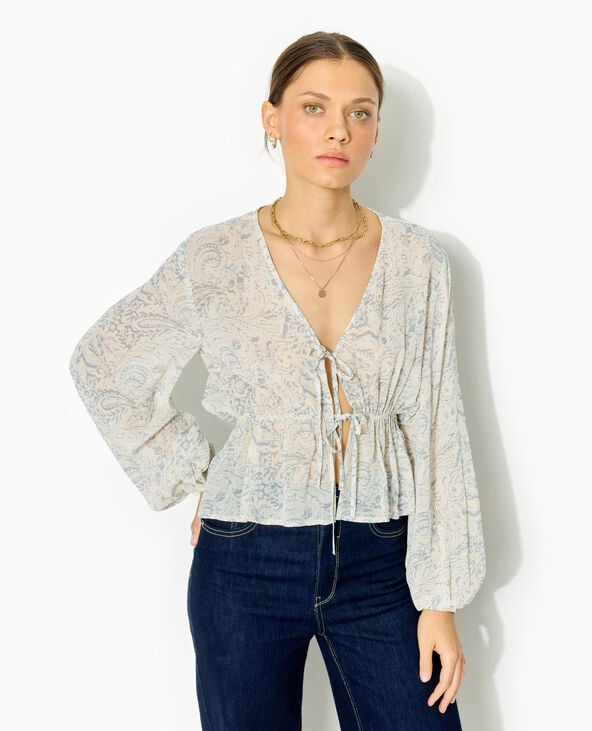 Blouse manches longues motif cachemire bleu - Pimkie