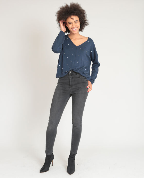 Pull à perles bleu marine - Pimkie
